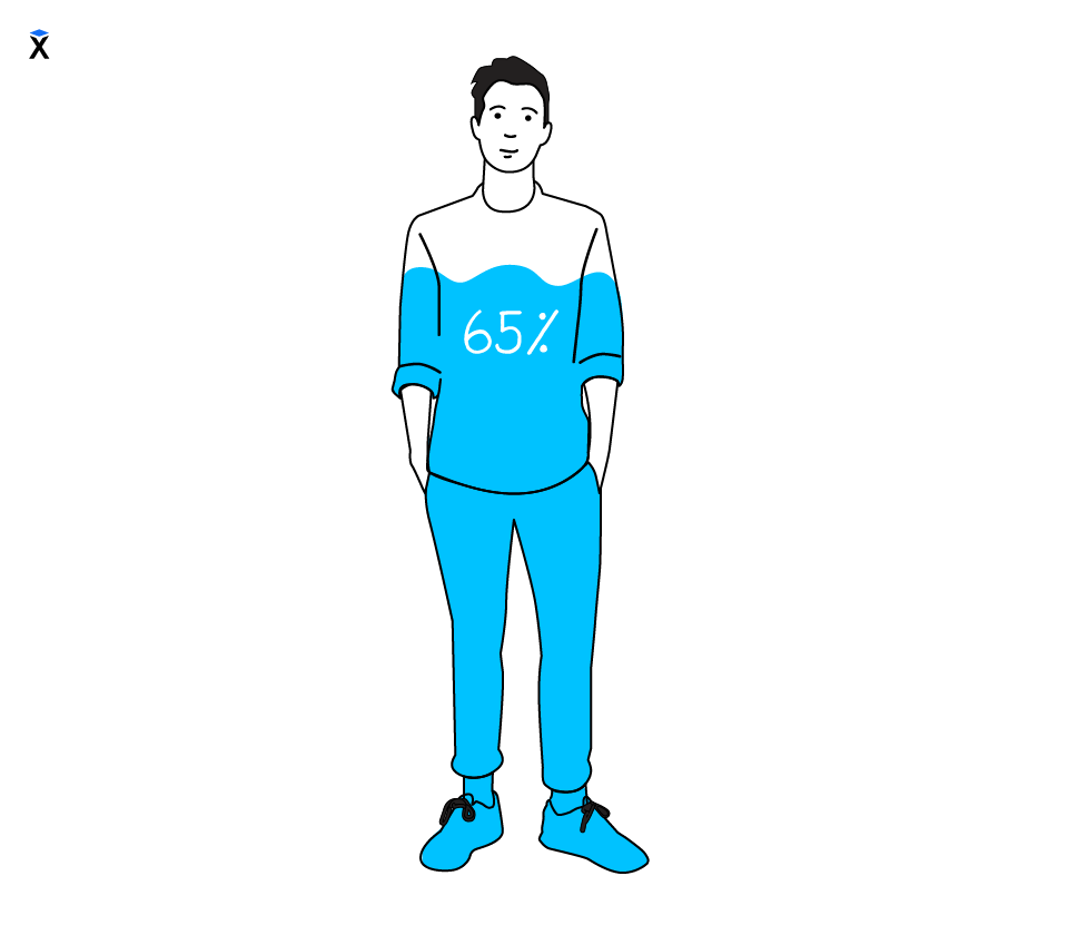 Количество воды в организме человека в %